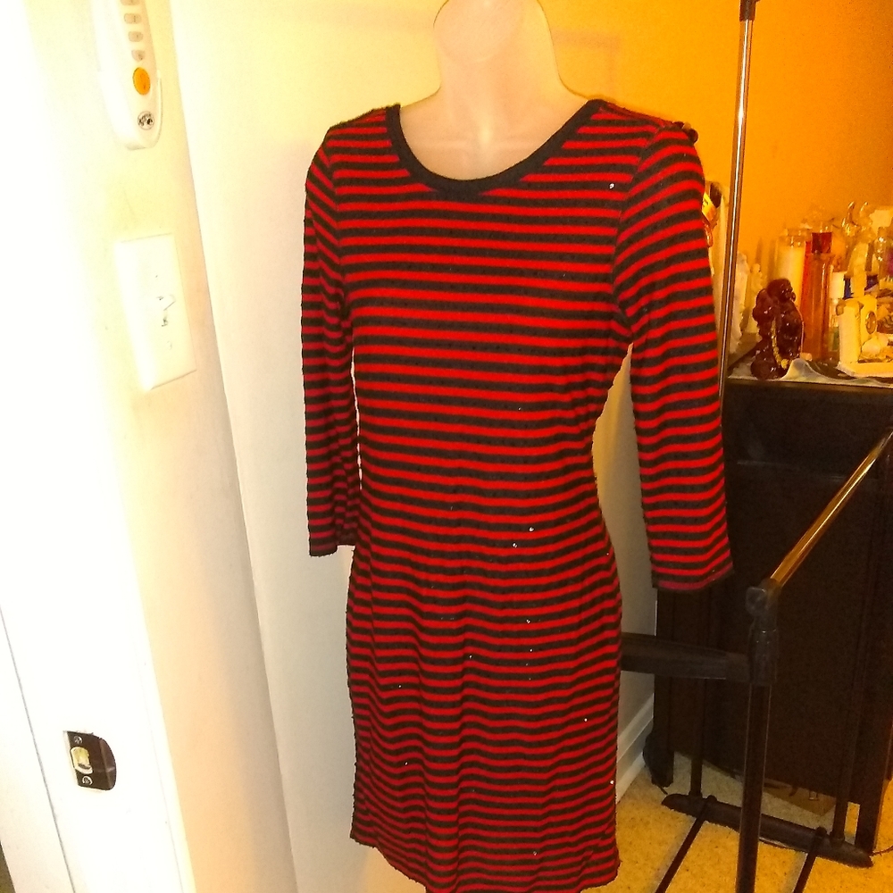 Red black stripe dress